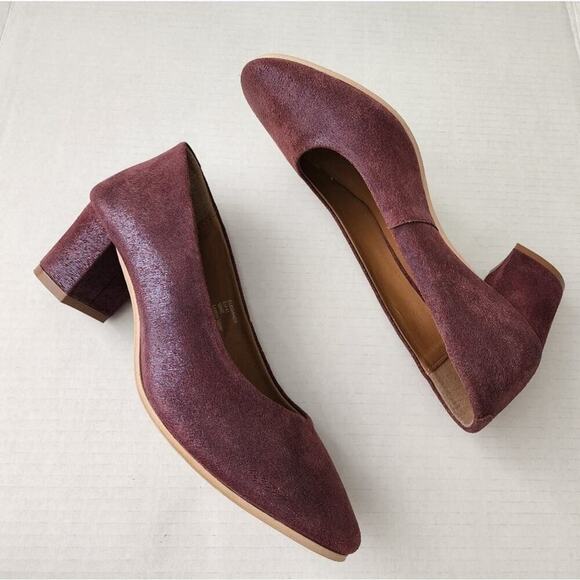 ENJOIYA‎ Eleganza Maroon Block Heel Pointed Toe Pumps Heels Career Office Shoes - Picture 1 of 10